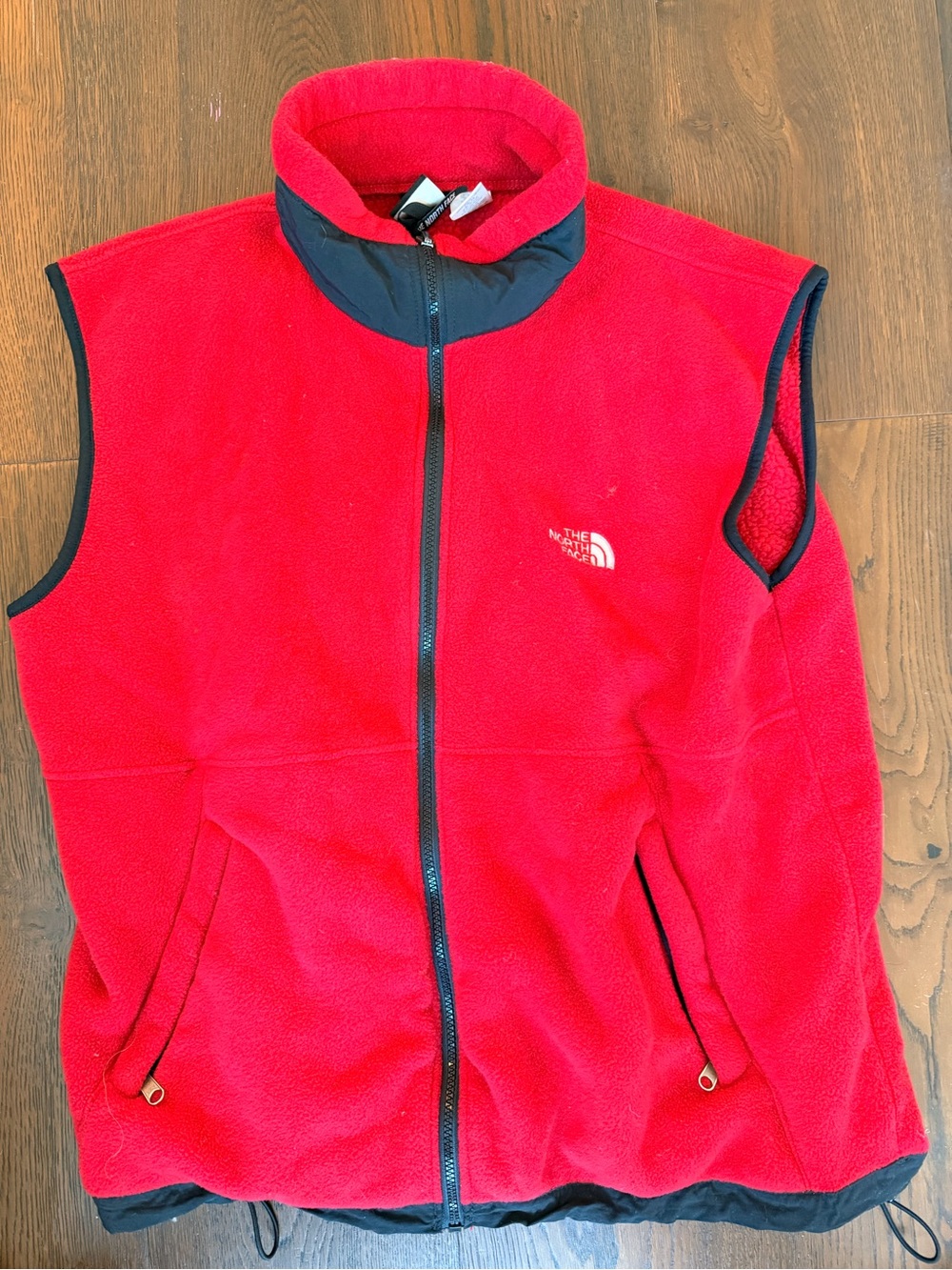 The North Face Red Fleece Vest with Black Trim